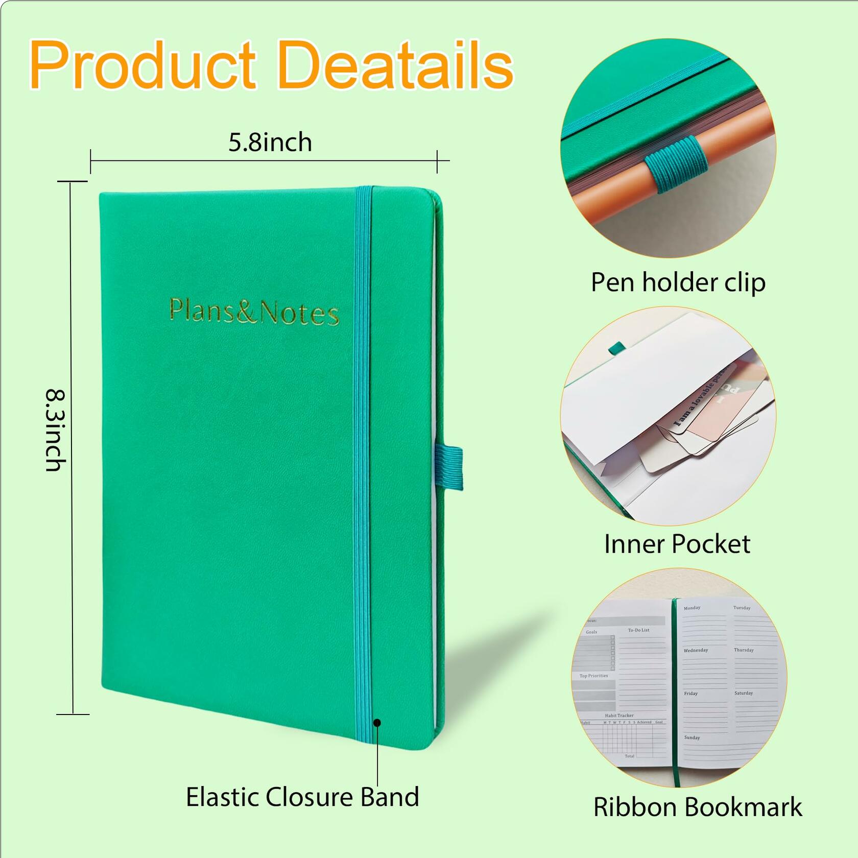 YOJO 2025 Undated A5 Weekly Planner with Goal & Habit Tracker Green