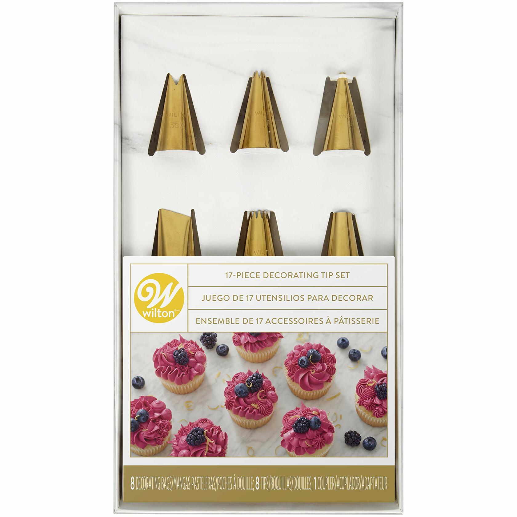 Wilton Navy Blue Gold Piping Tips Cake Decorating Set 17-Piece Stainless Steel