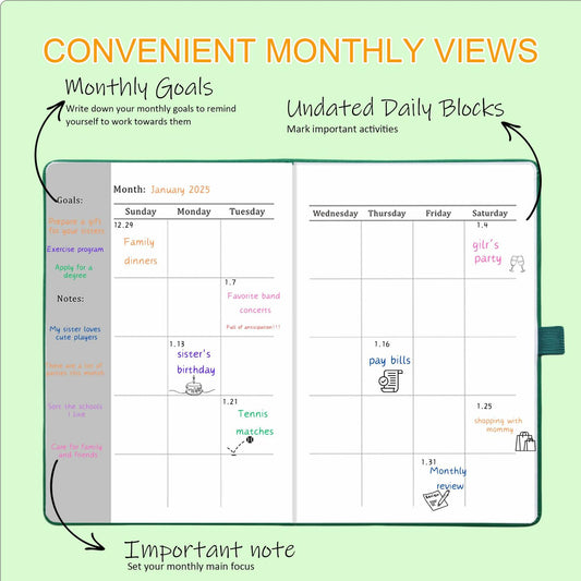 YOJO 2025 Undated A5 Weekly Planner with Goal & Habit Tracker Green