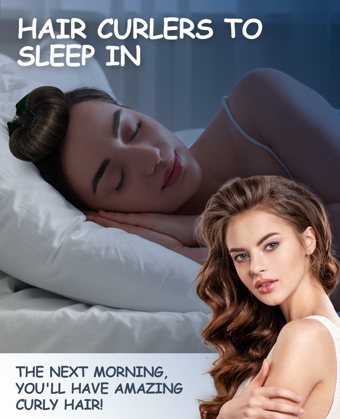 Overnight Heatless Hair Curlers Satin Velvet No Heat Jumbo Rods 3pcs Green