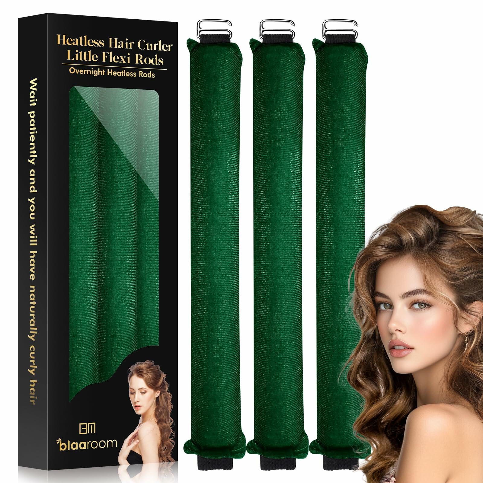 Overnight Heatless Hair Curlers Satin Velvet No Heat Jumbo Rods 3pcs Green