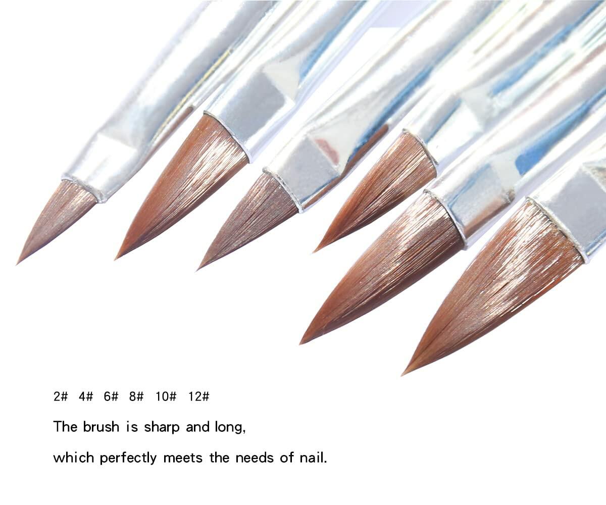 cutegodess Nail Art Brush 6PCS Nylon Wood Handle Acrylic Manicure Bronze