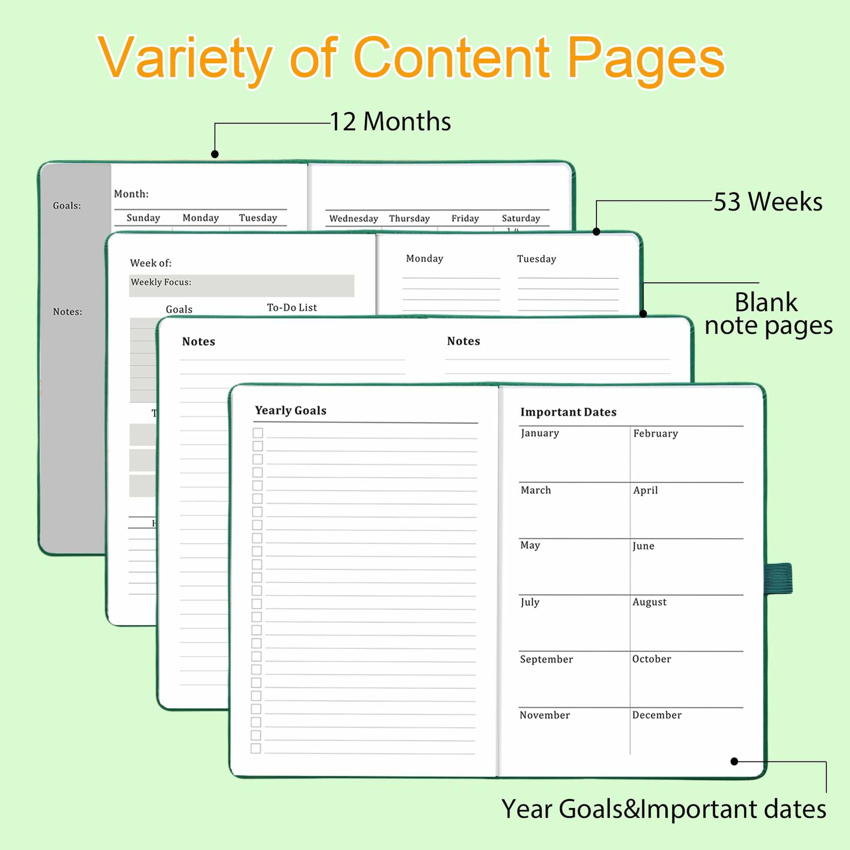 YOJO 2025 Undated A5 Weekly Planner with Goal & Habit Tracker Green