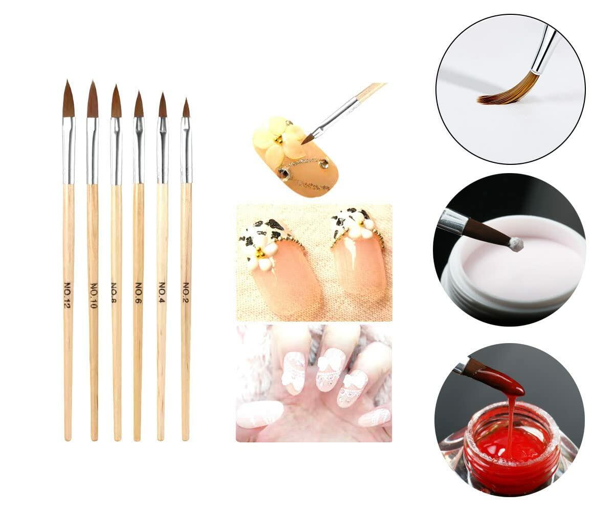 cutegodess Nail Art Brush 6PCS Nylon Wood Handle Acrylic Manicure Bronze