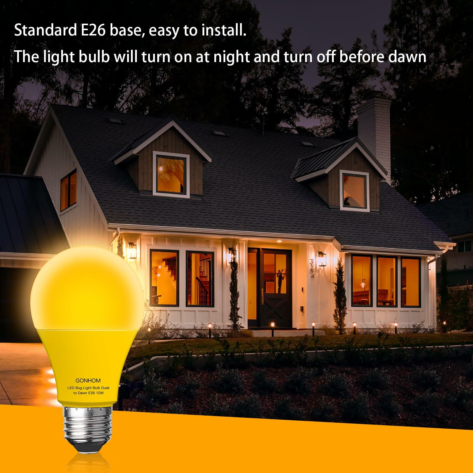 Gonhom Dusk to Dawn Bug Light Bulb Outdoor 10W Amber E26 Base 2 Pack