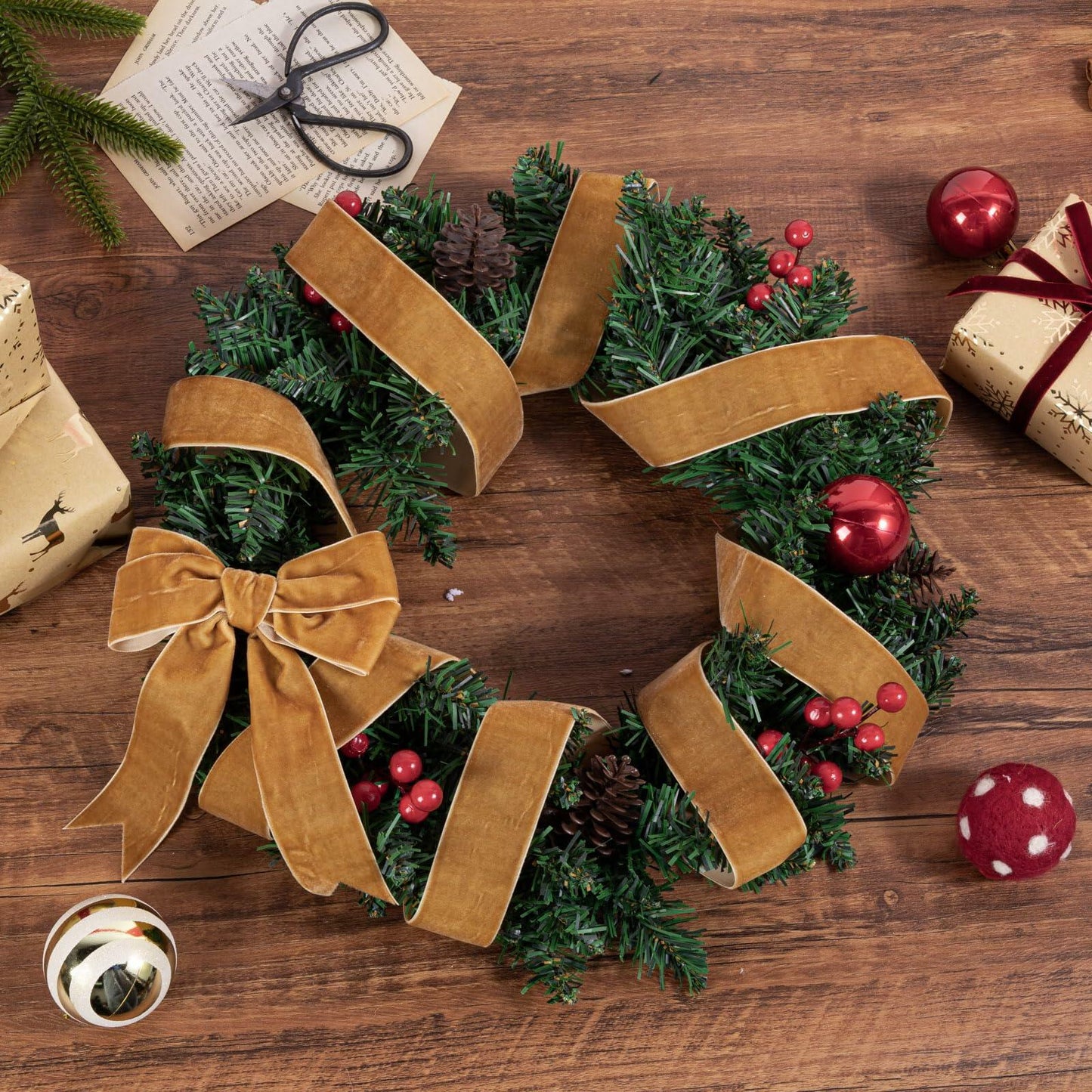 Simplegoal Khaki Velvet Ribbon 5/8in x 25yd Nylon Ribbon for Crafts