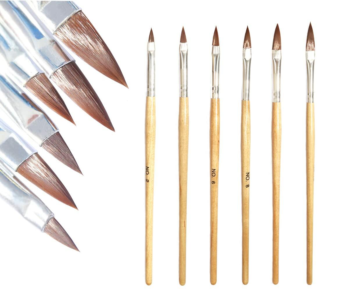 cutegodess Nail Art Brush 6PCS Nylon Wood Handle Acrylic Manicure Bronze