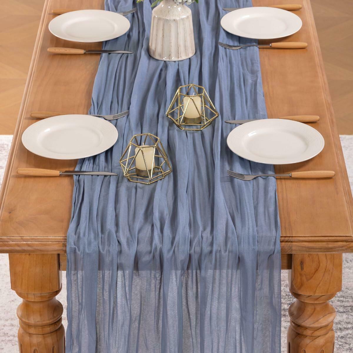 [Like New] MLMW 10 Pack Dusty Blue Cheesecloth Table Runner 160in Boho Gauze Rustic