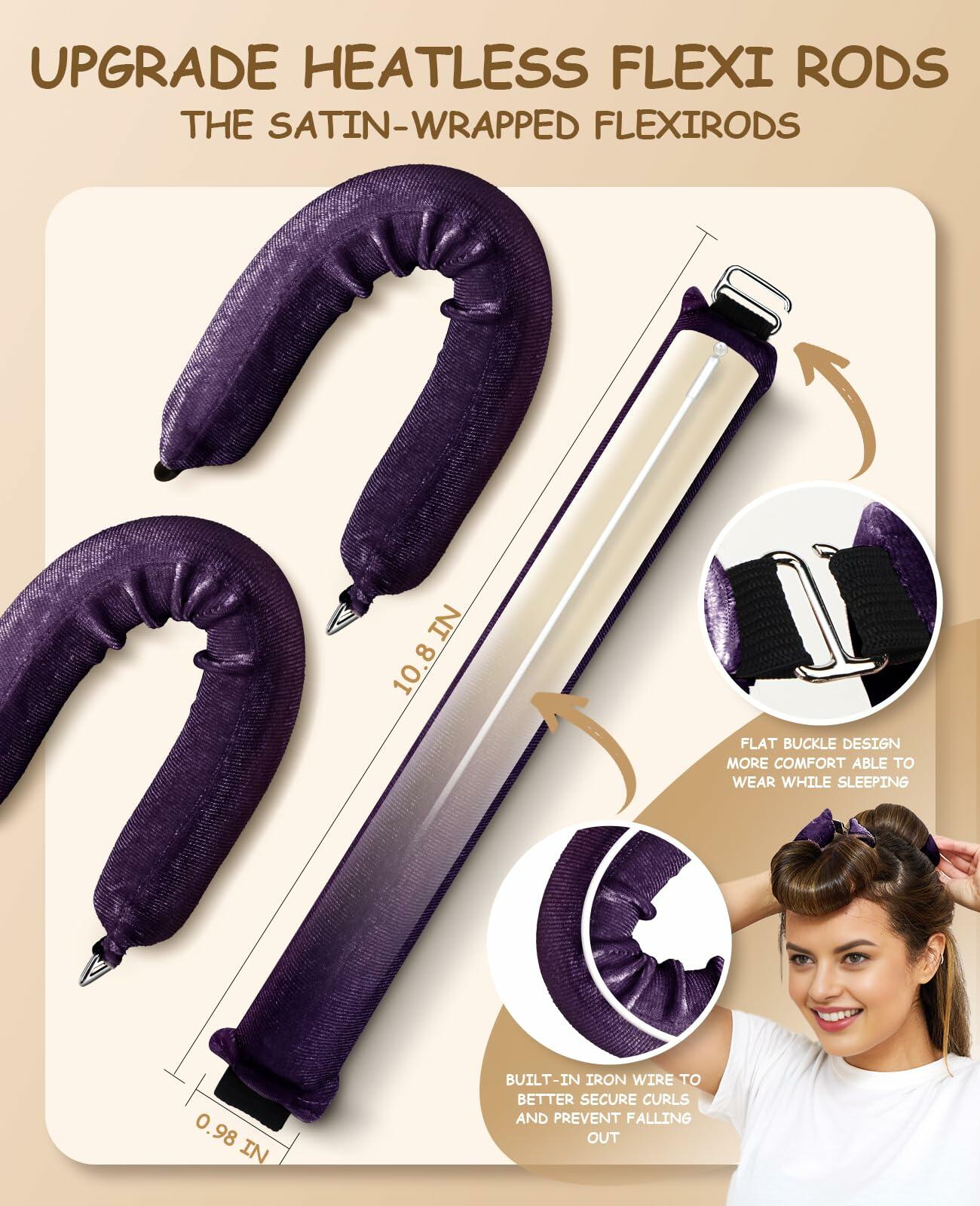 BLAAROOM Overnight Heatless Hair Curler Satin Velvet Jumbo Rods 3pcs Purple