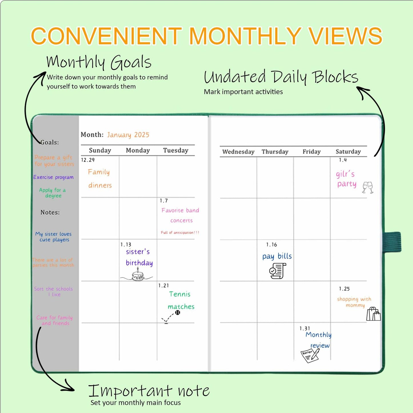 YOJO 2025 A5 Weekly Planner with Goal & Habit Tracker Pink