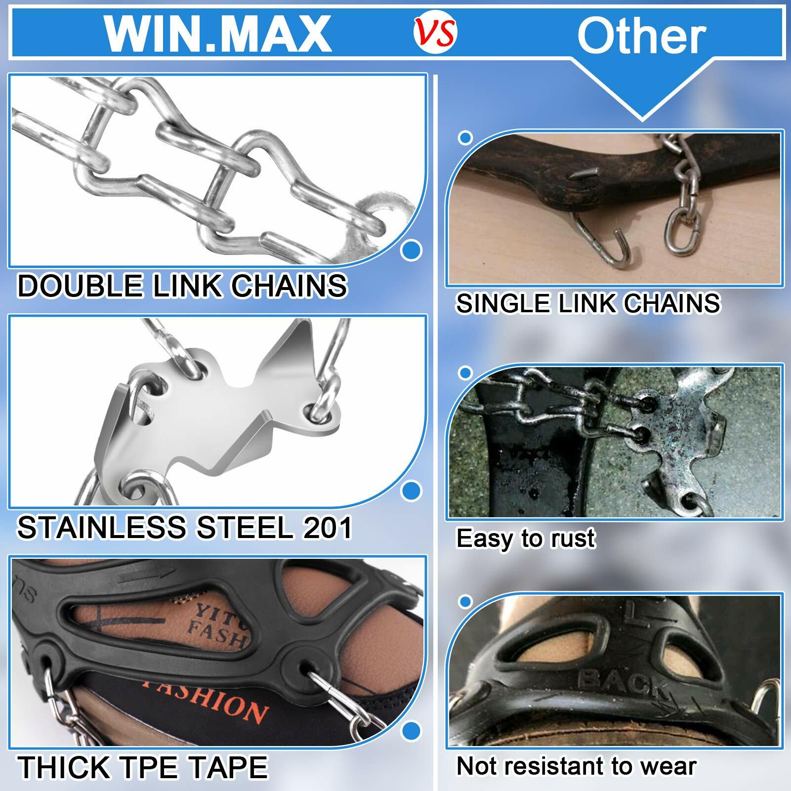 WIN.MAX Shoe Crampons 19 Steel Spikes Anti-Slip Traction Cleats Black Size L