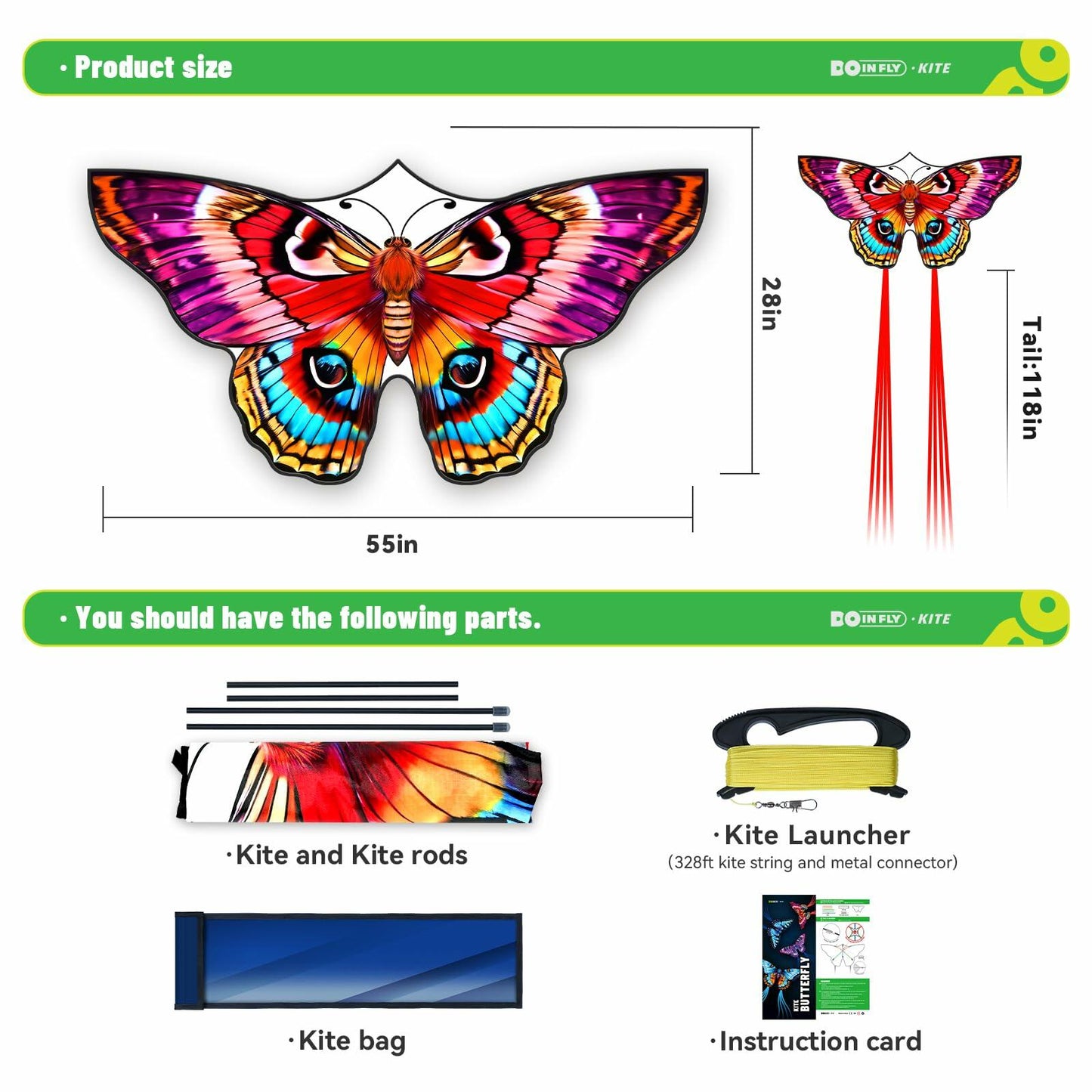 DoinFly Butterflys Kids Kite Easy Fly w/ 328ft Line & Winder Red 1 Pack