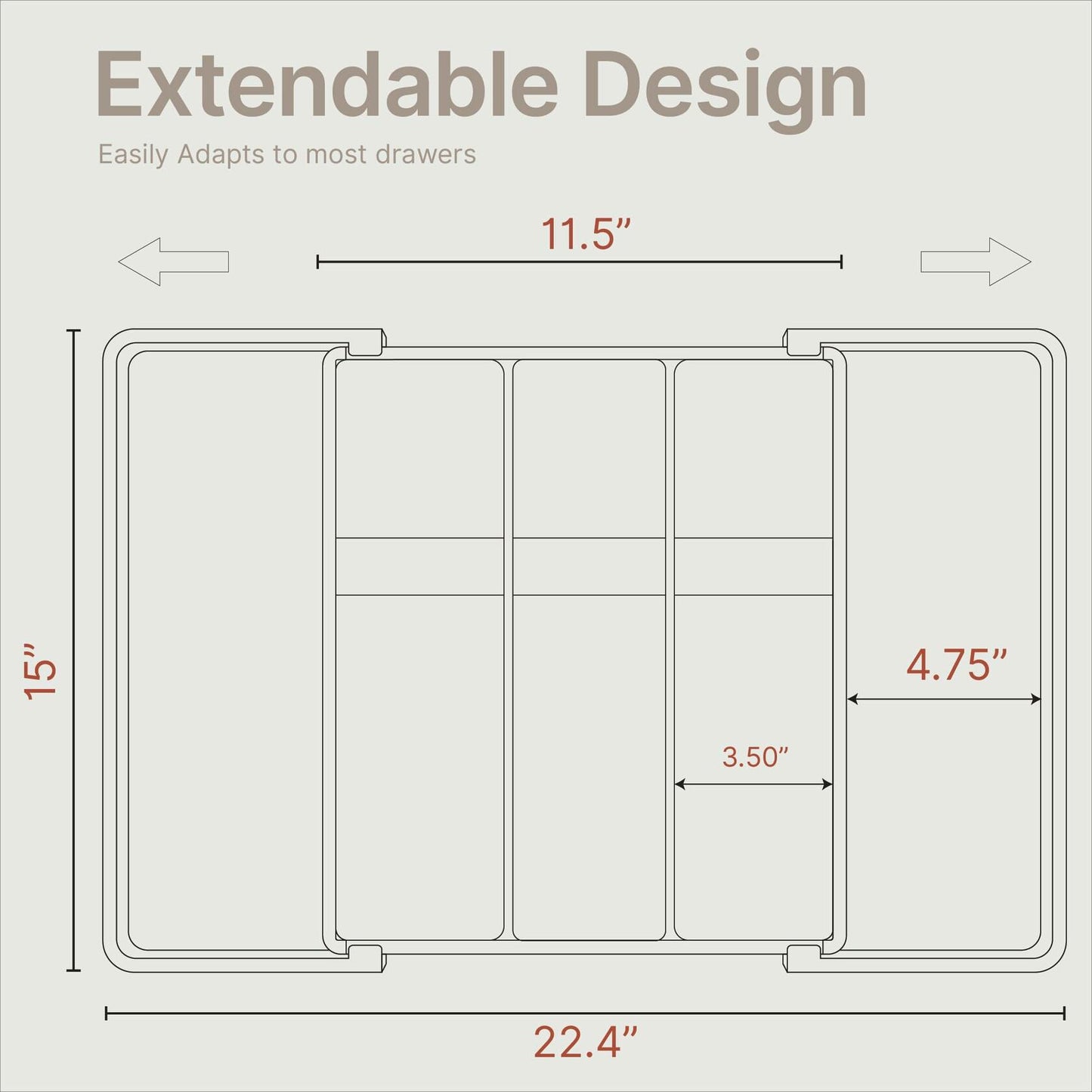 BAKKENMASTER Expandable Utensil Drawer Organizer 13-22.4" Black 5 Compartment