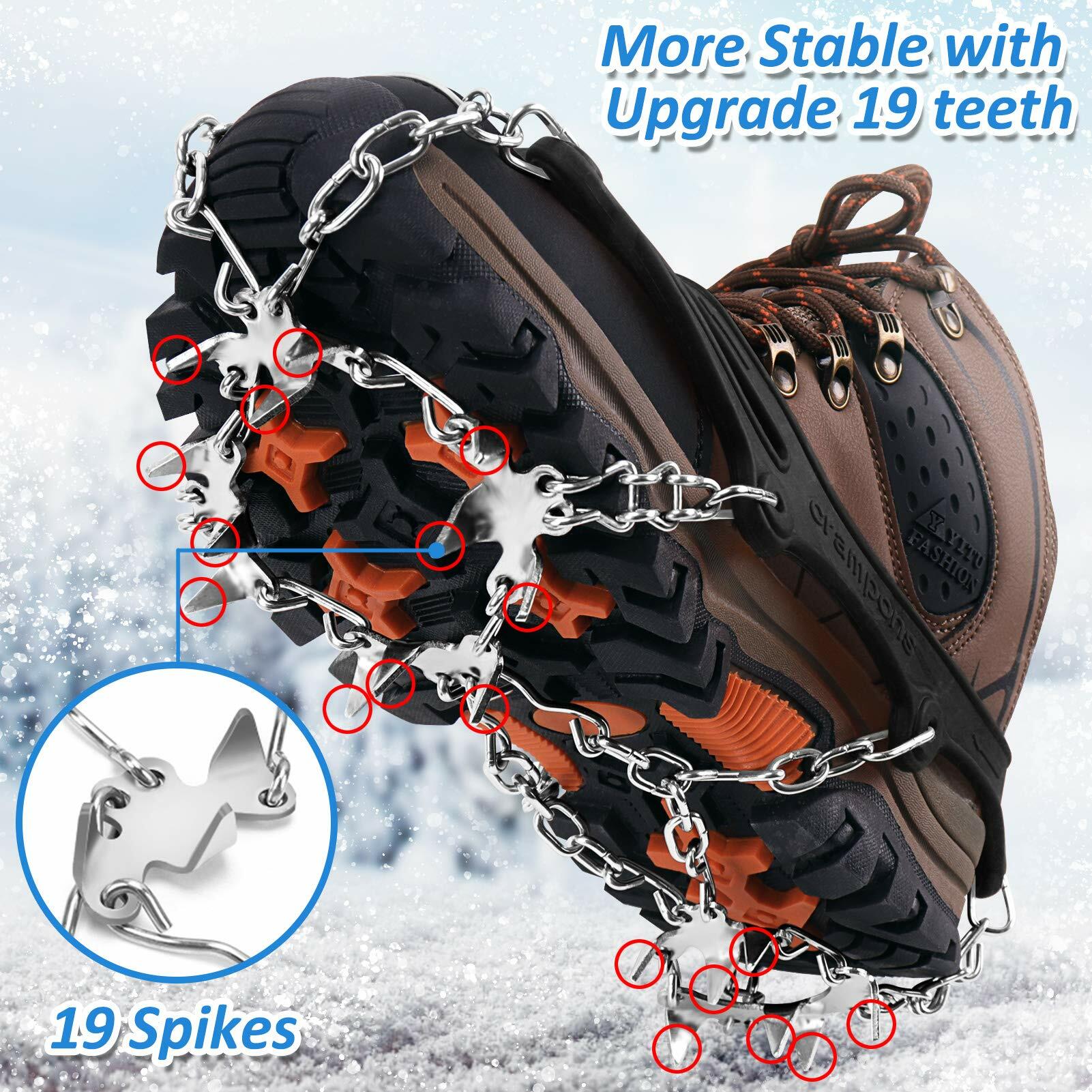 WIN.MAX Shoe Crampons 19 Steel Spikes Anti-Slip Traction Cleats Black Size L