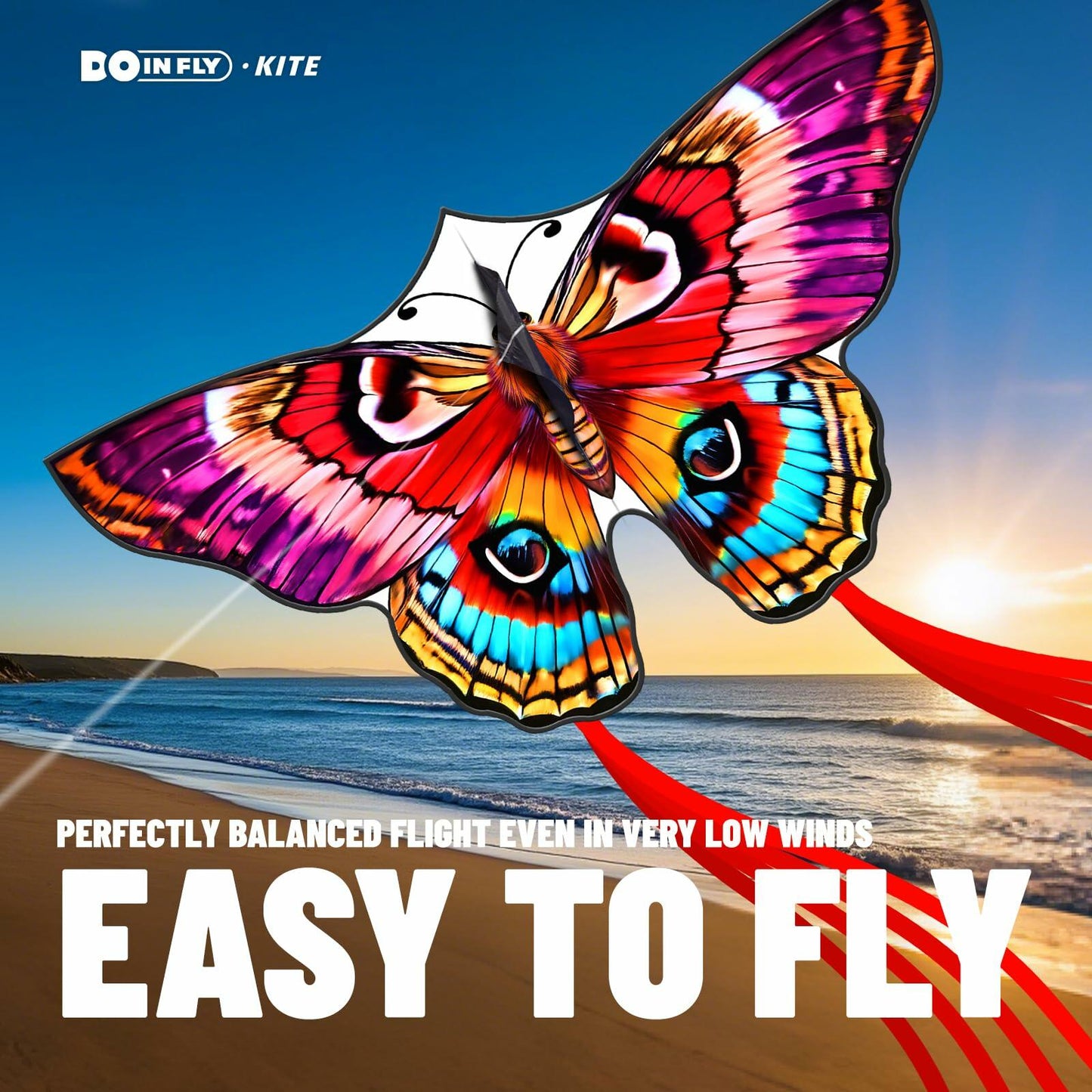 DoinFly Butterflys Kids Kite Easy Fly w/ 328ft Line & Winder Red 1 Pack