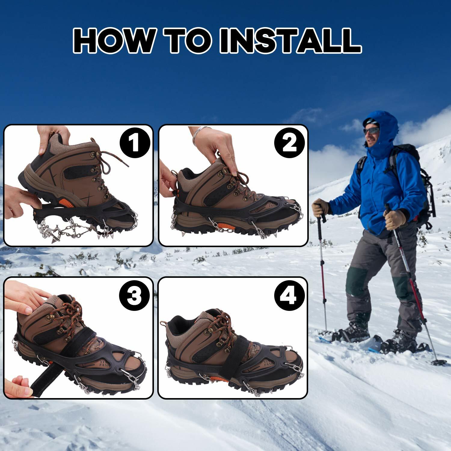 WIN.MAX Shoe Crampons 19 Steel Spikes Anti-Slip Traction Cleats Black Size L