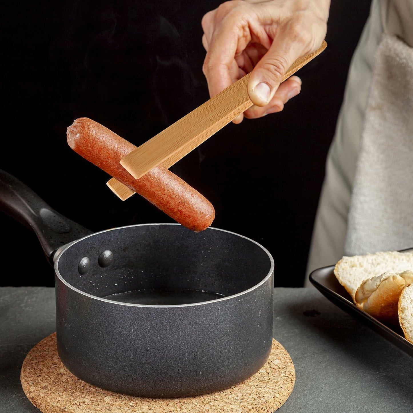 YIVCKOM Bamboo Toaster Tongs 8 Inch Natural Colour Wooden Kitchen Utensil