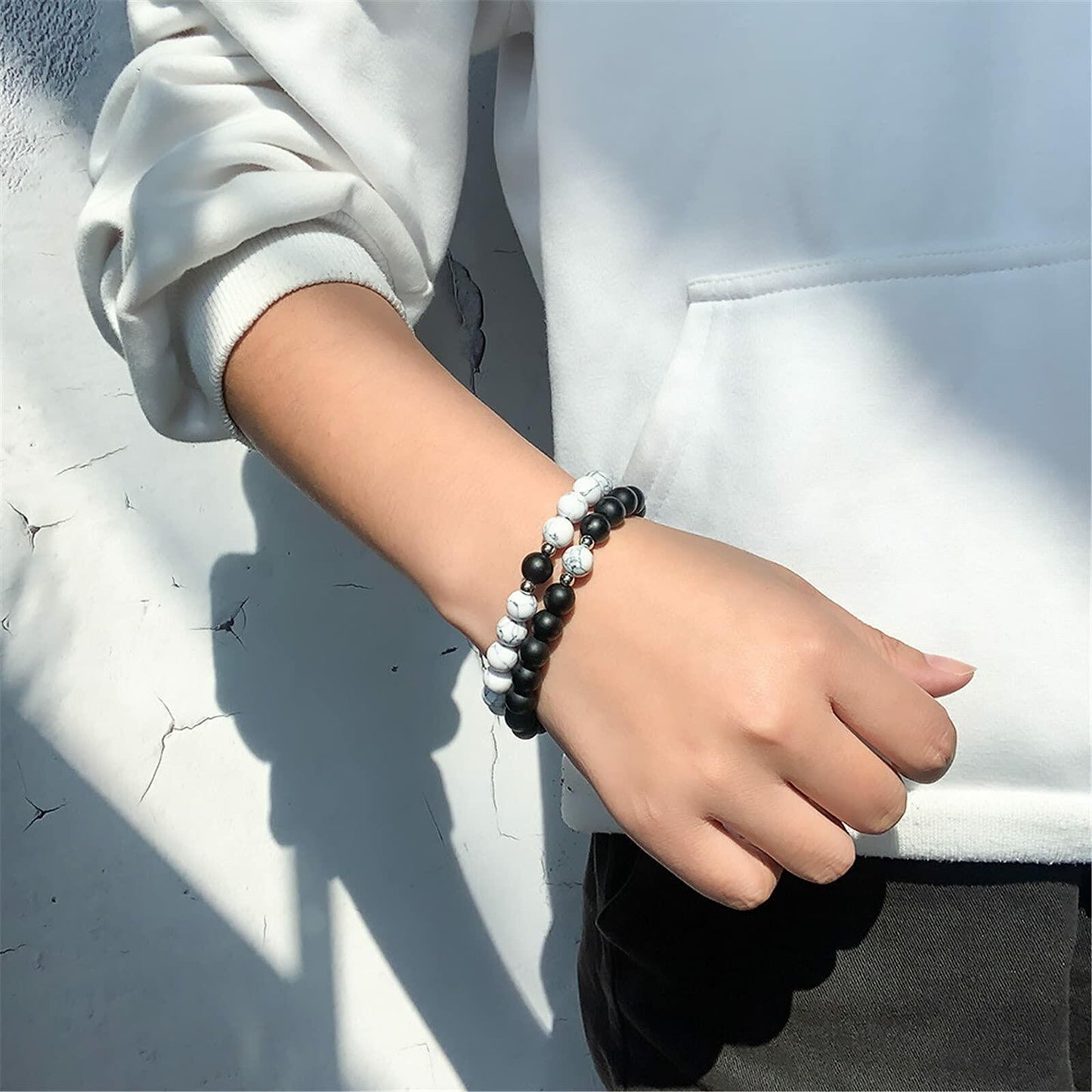 Natural Stone Chakra Tiger Eye Beads Bracelet Set Pink 2Pcs Unisex