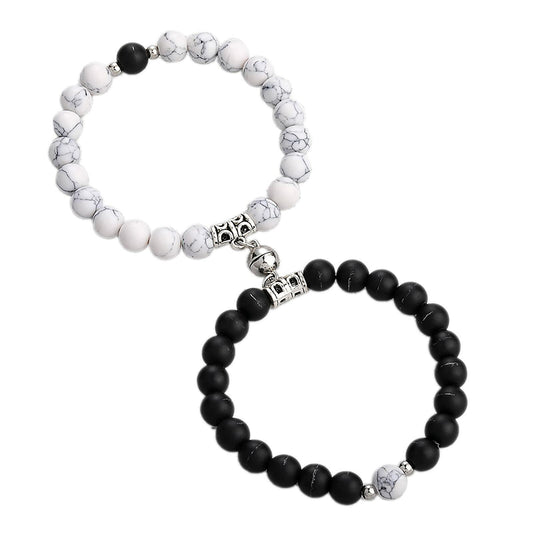 Natural Stone Chakra Tiger Eye Beads Bracelet Set Pink 2Pcs Unisex