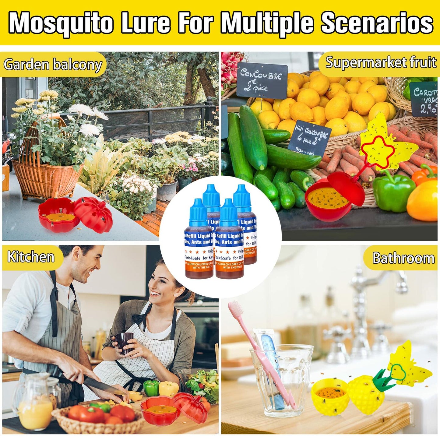 ENERJARY Fruit Fly Trap Refills Liquid Indoor Kitchen 4 Pack 4 Bottles 30 mL