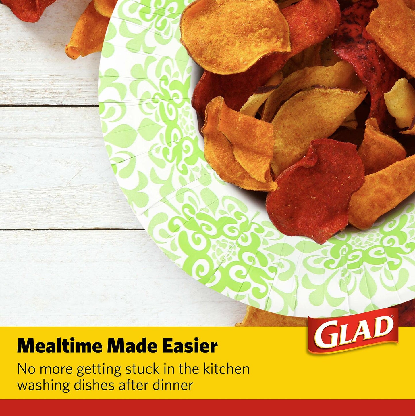 Glad Round Disposable Paper Bowls Green Victorian Design 16oz 15ct 6 Pack