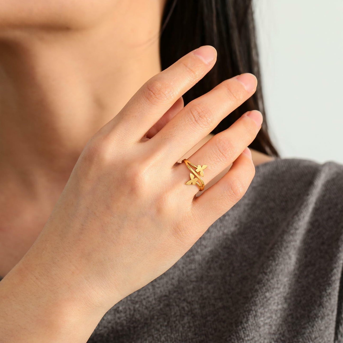 Dreamtimes Butterfly Rings Women Dainty Minimalist Wedding Bands Ring G-6