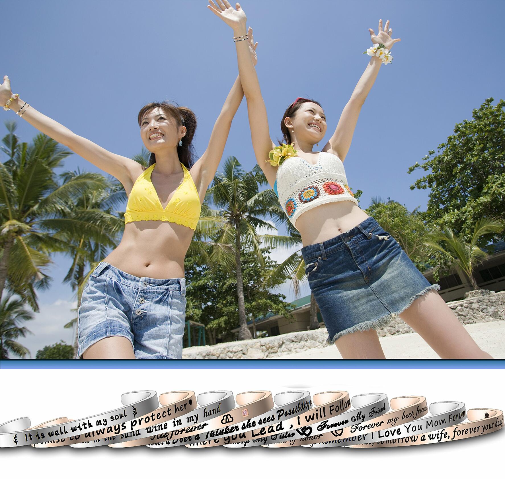 FEELMEM Friendship Cuff Bangle Bracelet Girlfriends Sister Silver