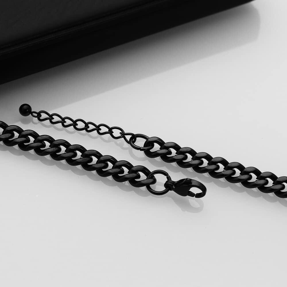 Huiuy Engraved DAD Stainless Steel Link Bracelet Black 9 Inch