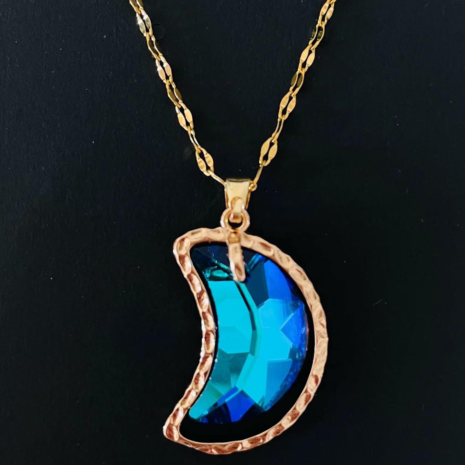 Haowuliao Moon Necklace Women 17x28mm Gold Cable Chain Casual Space