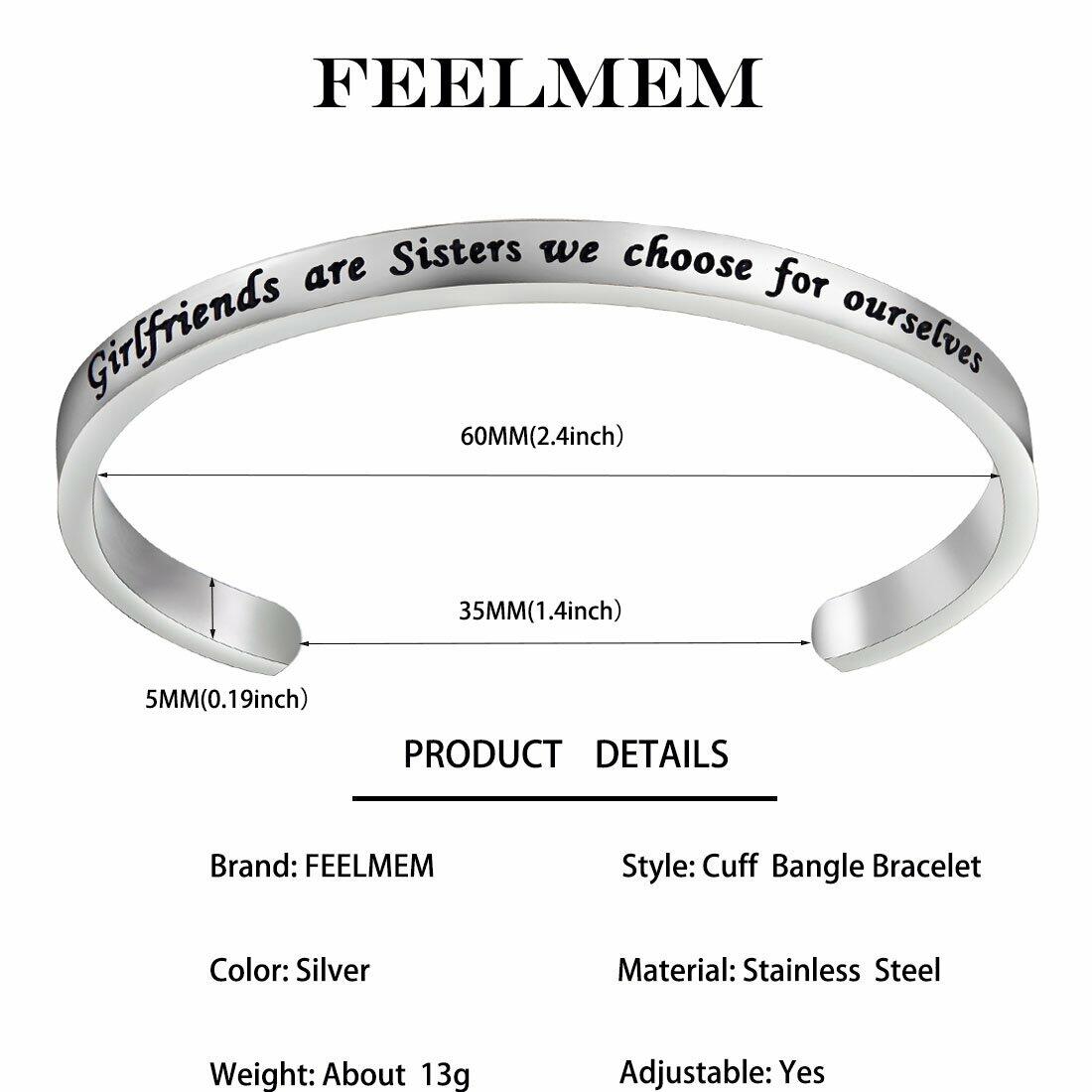 FEELMEM Friendship Cuff Bangle Bracelet Girlfriends Sister Silver