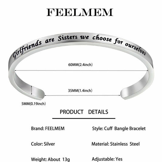 FEELMEM Friendship Cuff Bangle Bracelet Girlfriends Sister Silver
