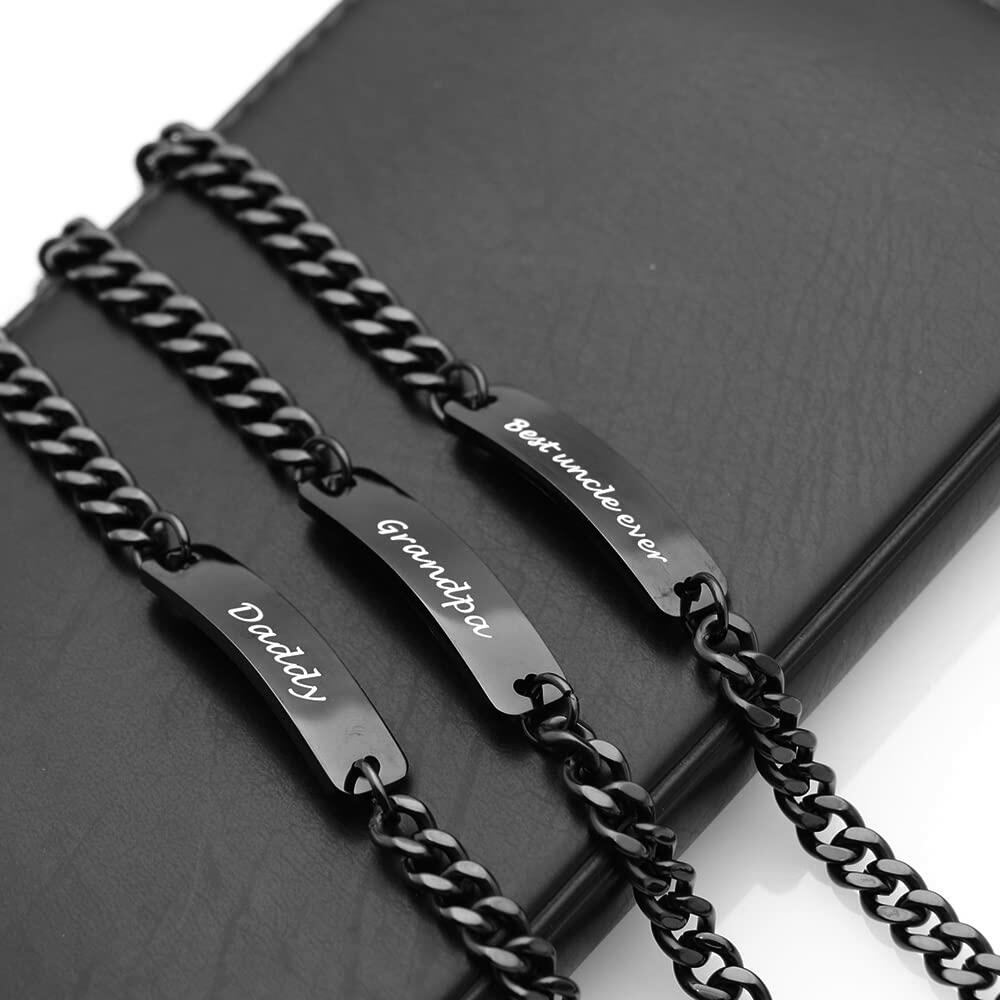 Huiuy Engraved DAD Stainless Steel Link Bracelet Black 9 Inch