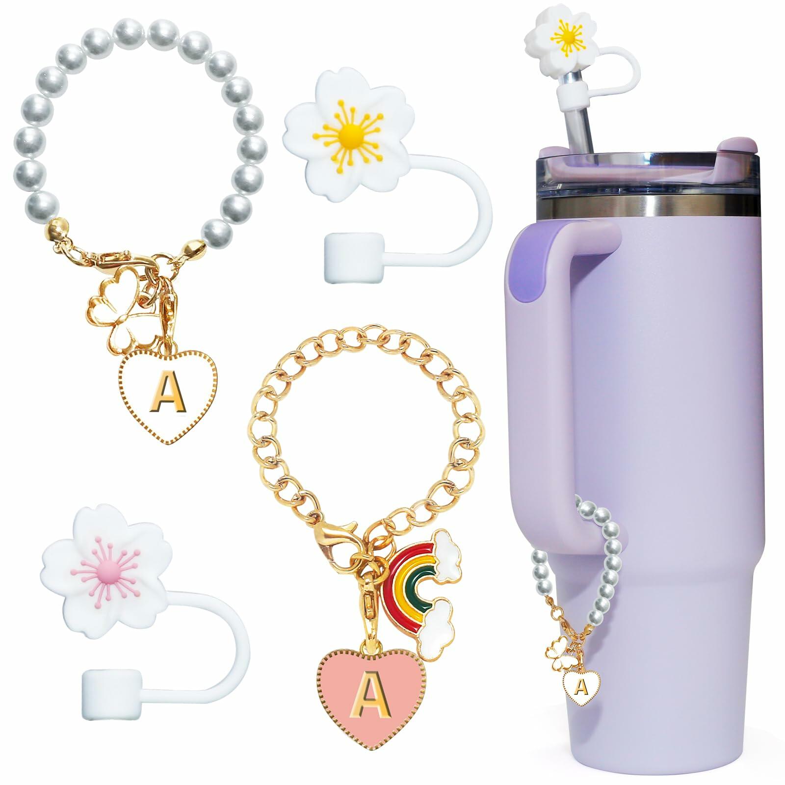 veluvonas Stanley Cup Straw Cover 30&40oz 10mm 2PCS + Letter A Charms