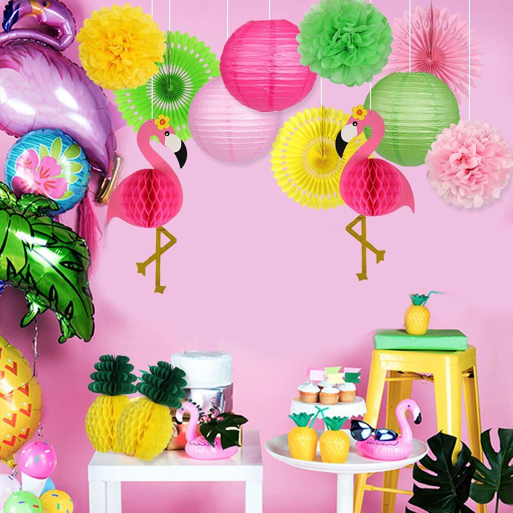YUNXUAN Flamingo Pineapple Party Decorations Paper Lanterns Fans Pom Poms