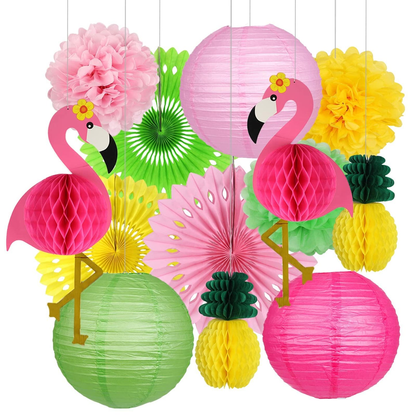 YUNXUAN Flamingo Pineapple Party Decorations Paper Lanterns Fans Pom Poms