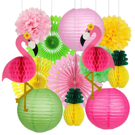 YUNXUAN Flamingo Pineapple Party Decorations Paper Lanterns Fans Pom Poms