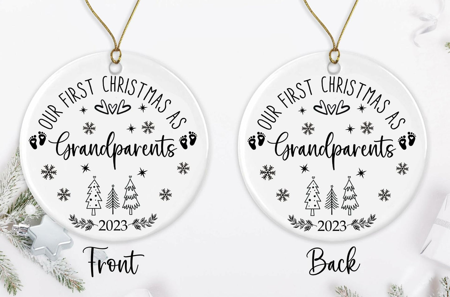 AnhTram97 Our First Christmas As Grandparents Ornament White Ceramic DoubleSided