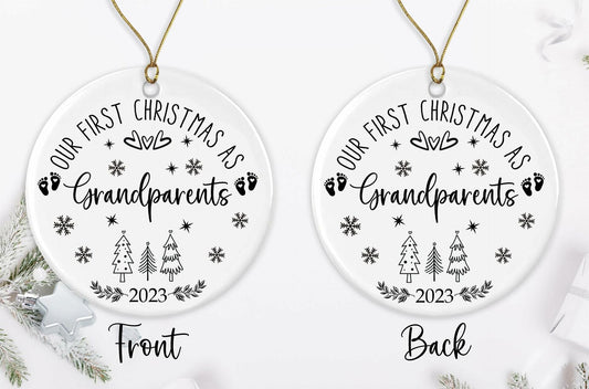 AnhTram97 Our First Christmas As Grandparents Ornament White Ceramic DoubleSided