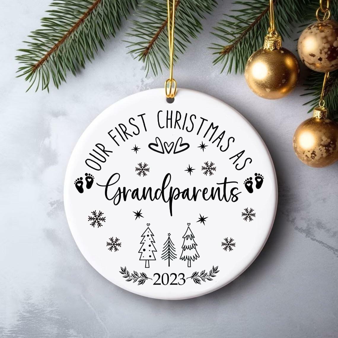 AnhTram97 Our First Christmas As Grandparents Ornament White Ceramic DoubleSided