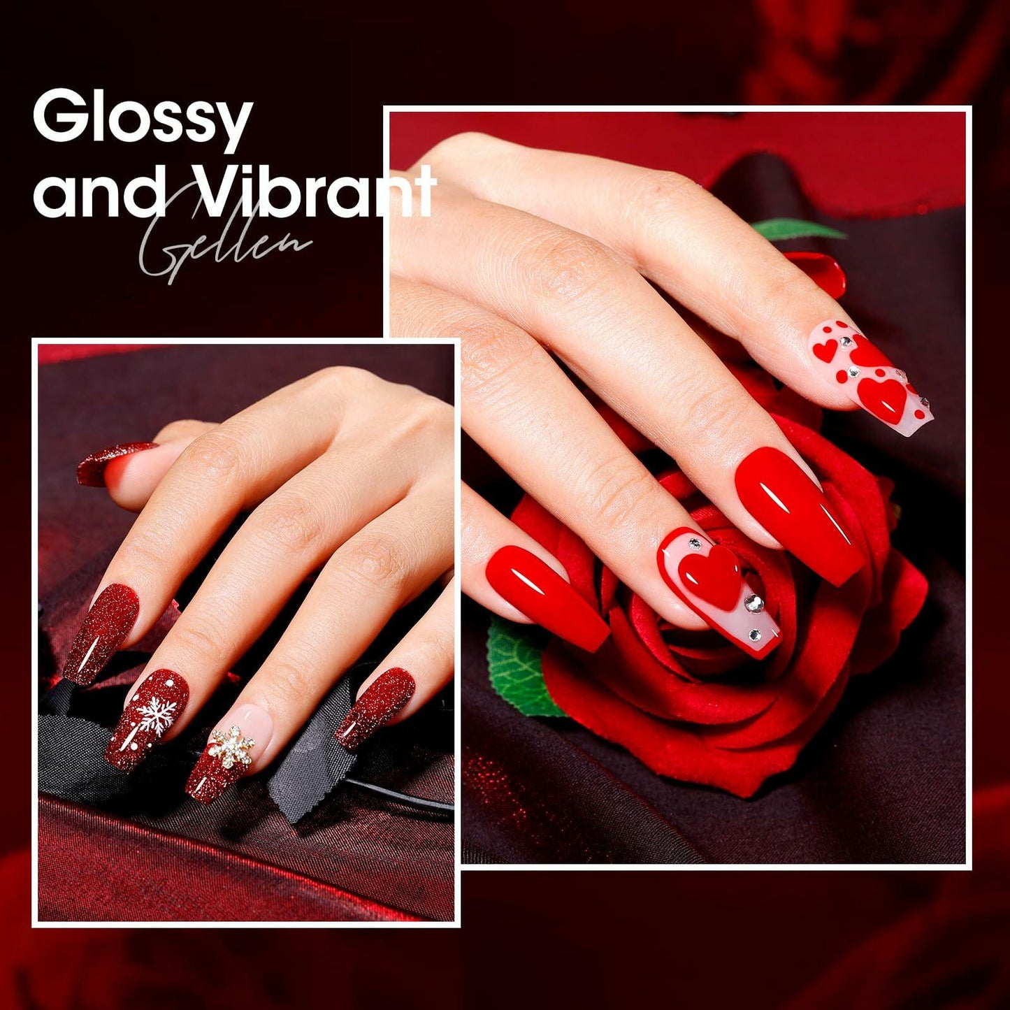 GELLEN Gel Nail Polish Set 6 Colors Burgundy Red Glitter Crimson Celebration