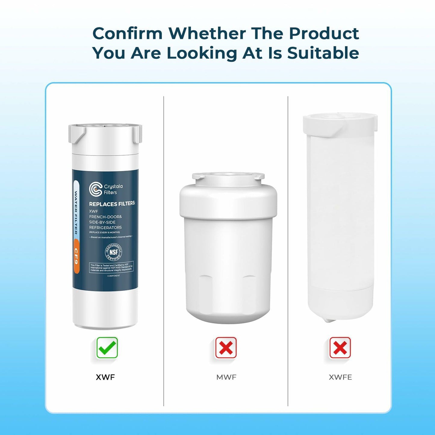 Crystala Filters XWF Replacement for GE Refrigerator Water Filter 3 Pack