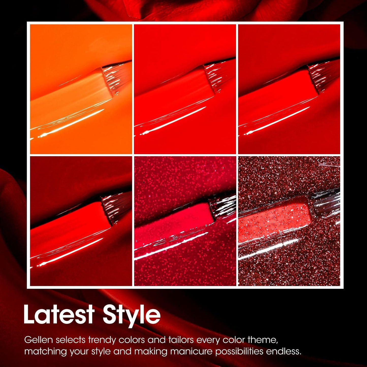 GELLEN Gel Nail Polish Set 6 Colors Burgundy Red Glitter Crimson Celebration