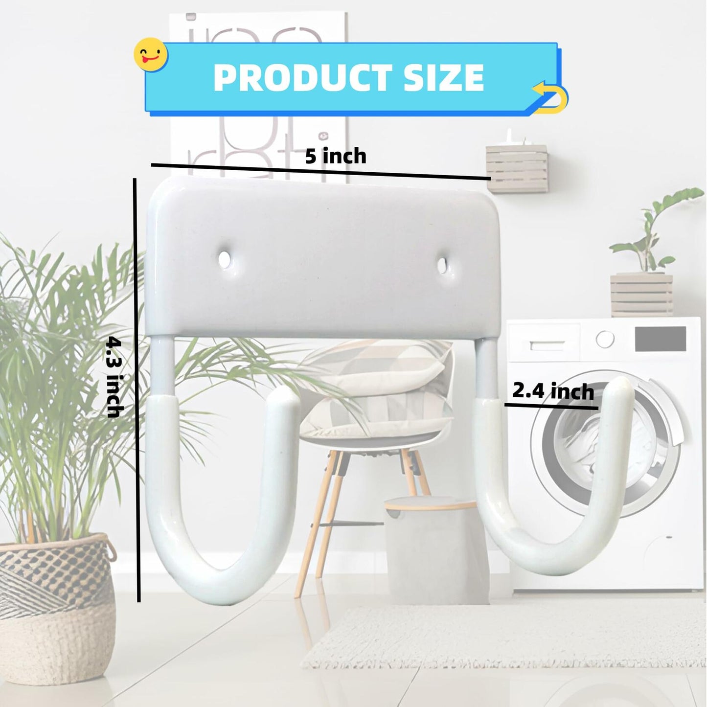 BiJun Ironing Board Holder Wall Mount Hook 5in White Laundry Room