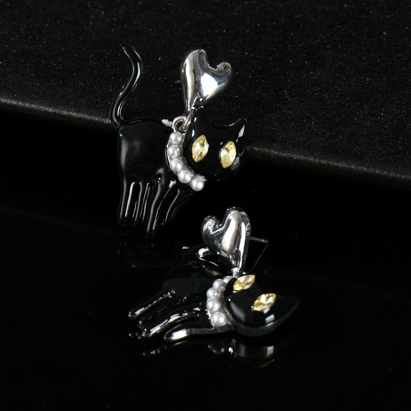 OFGOT7 Black Cat Halloween Pearl Dangle Earrings Metal Jewelry for Women