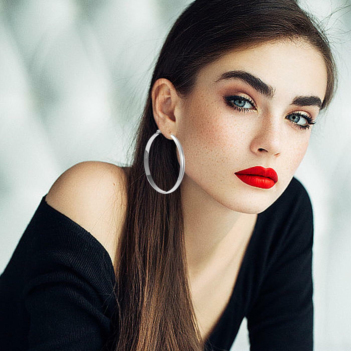 fcaylo 925 Sterling Silver Gold Hoop Earrings Lightweight Hypoallergenic 40mm