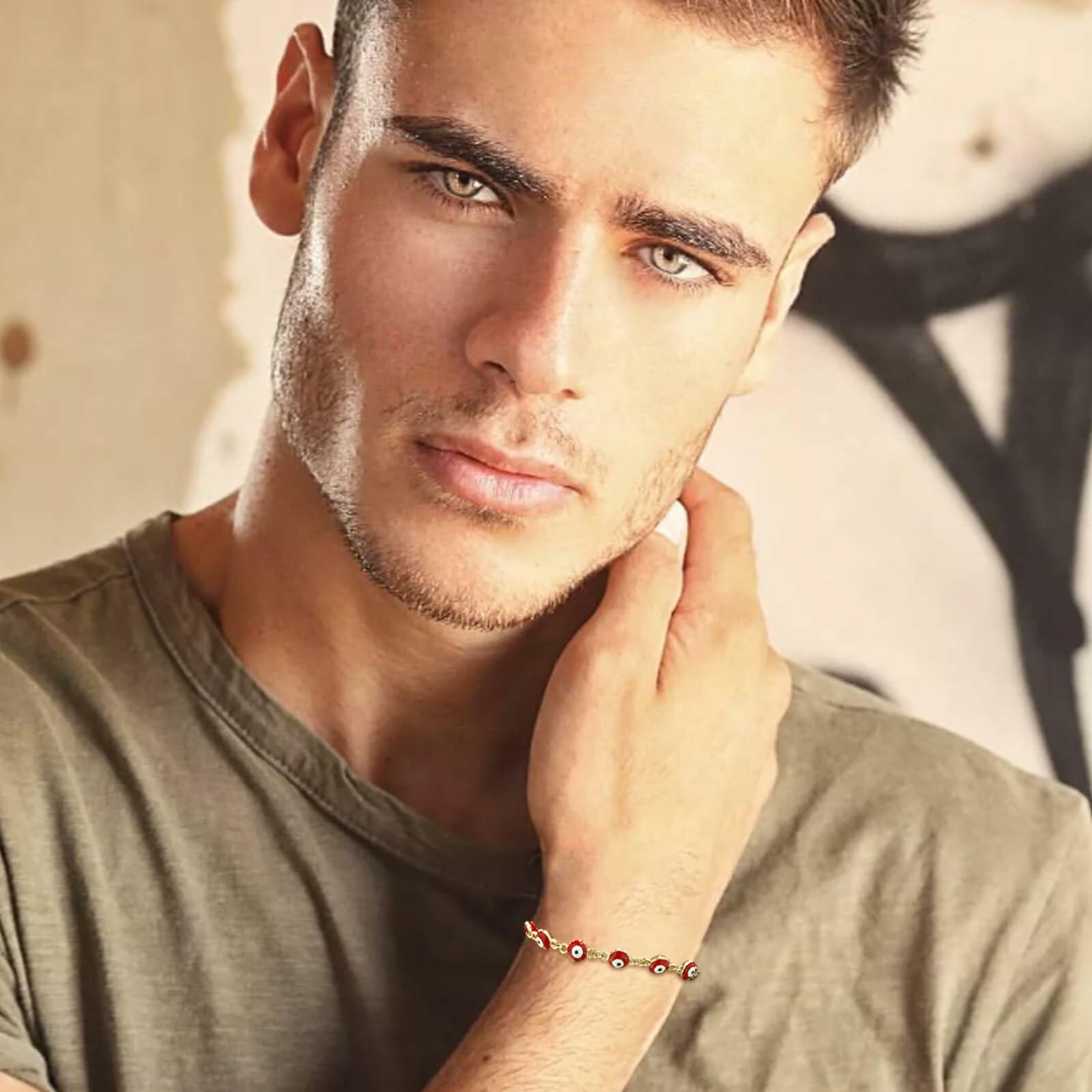 LETAJOY 14k Gold Evil Eye Bracelet Women Red Eyes Rope Chain 8.26"