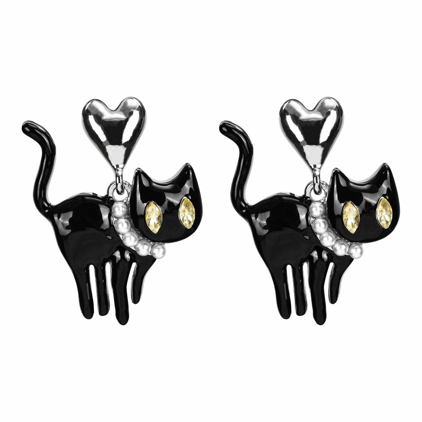 OFGOT7 Black Cat Halloween Pearl Dangle Earrings Metal Jewelry for Women