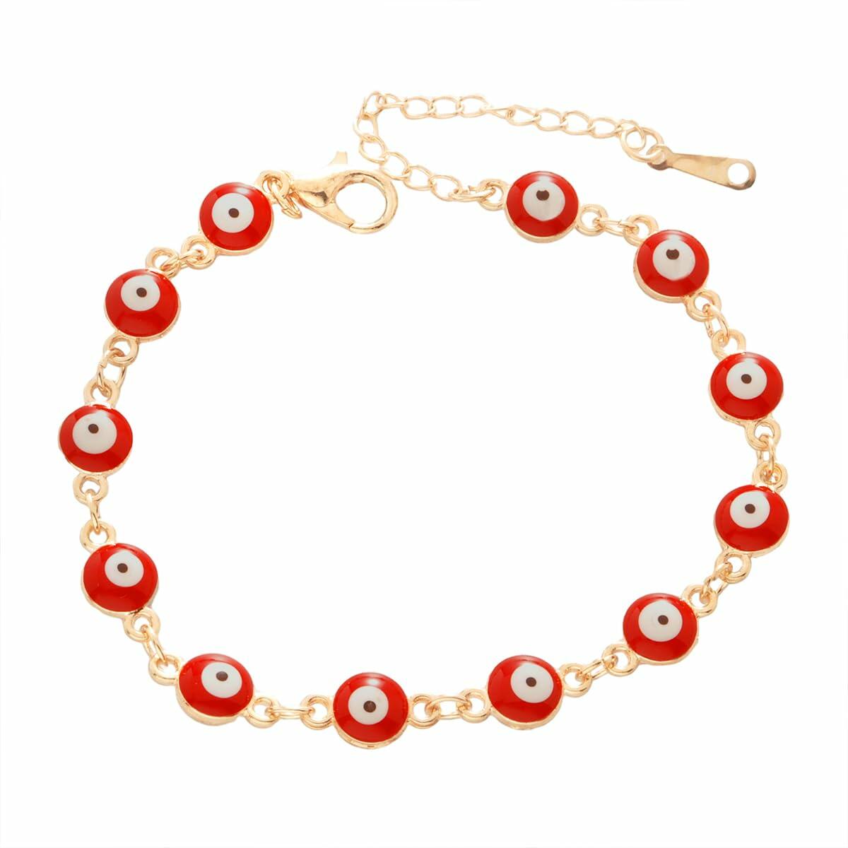 LETAJOY 14k Gold Evil Eye Bracelet Women Red Eyes Rope Chain 8.26"