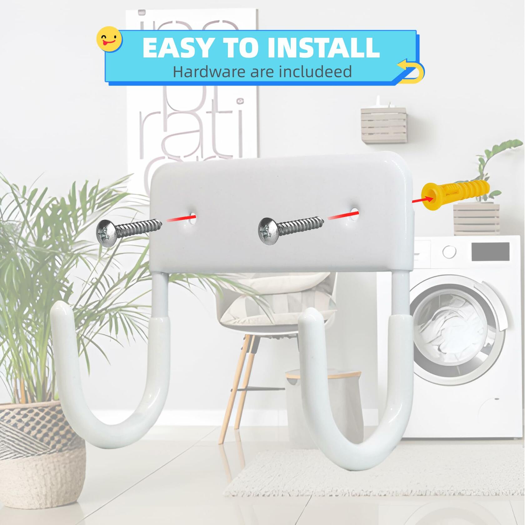 BiJun Ironing Board Holder Wall Mount Hook 5in White Laundry Room