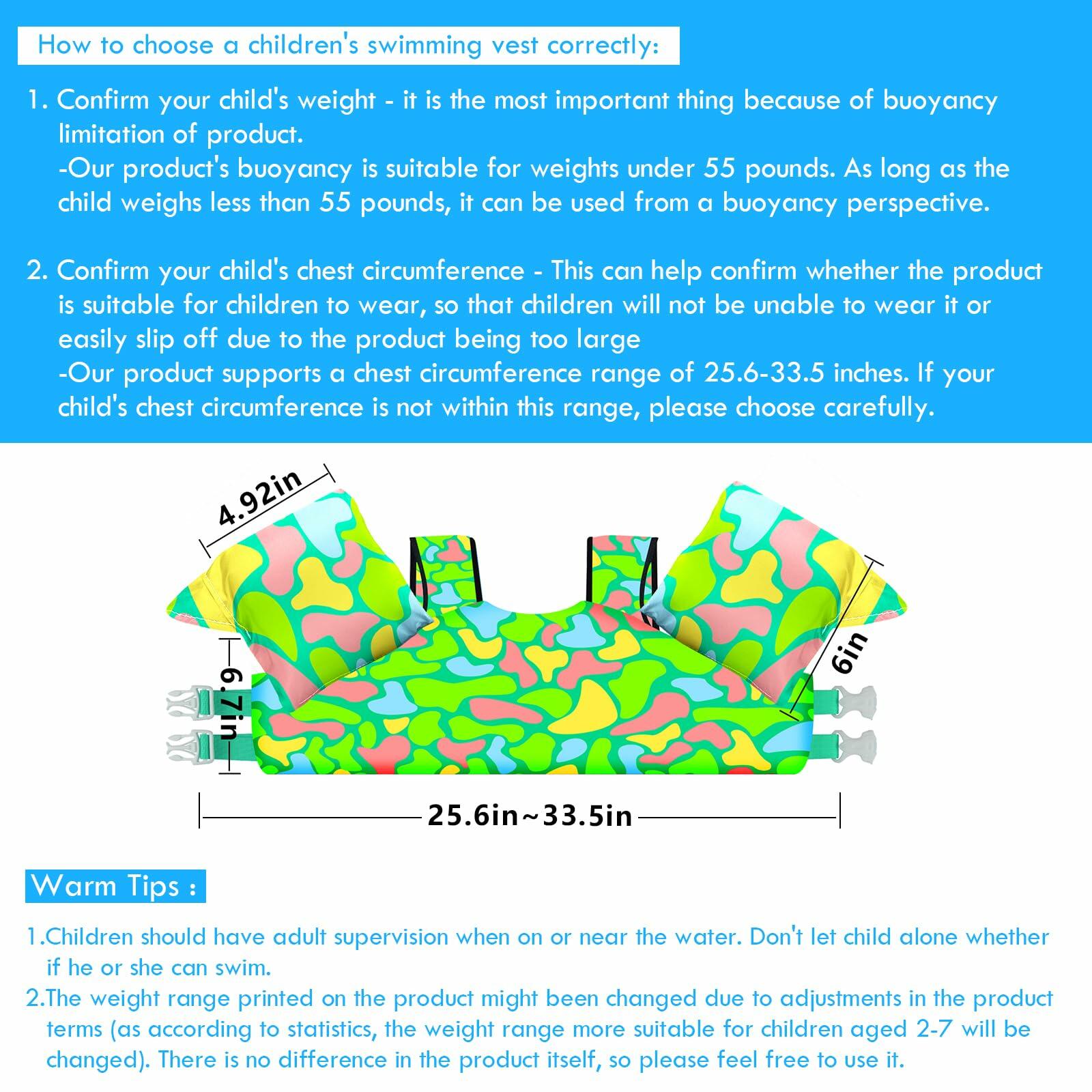 Chriffer Kids Swim Vest 30-55lbs Toddler Life Jacket Floaties Arm Wings